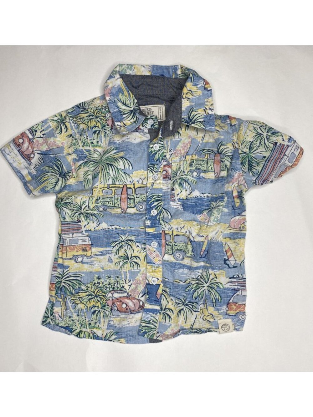 Free Planet 2T 100% Cotton Hawaiian Boys Shirt Vacation Beach Summer